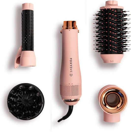FoxyBae 4-in-1 Hot Air Styler: Blow Dryer Brush, Diffuser, Curling Barrel & Drying Cylinder - Blush Super Styler