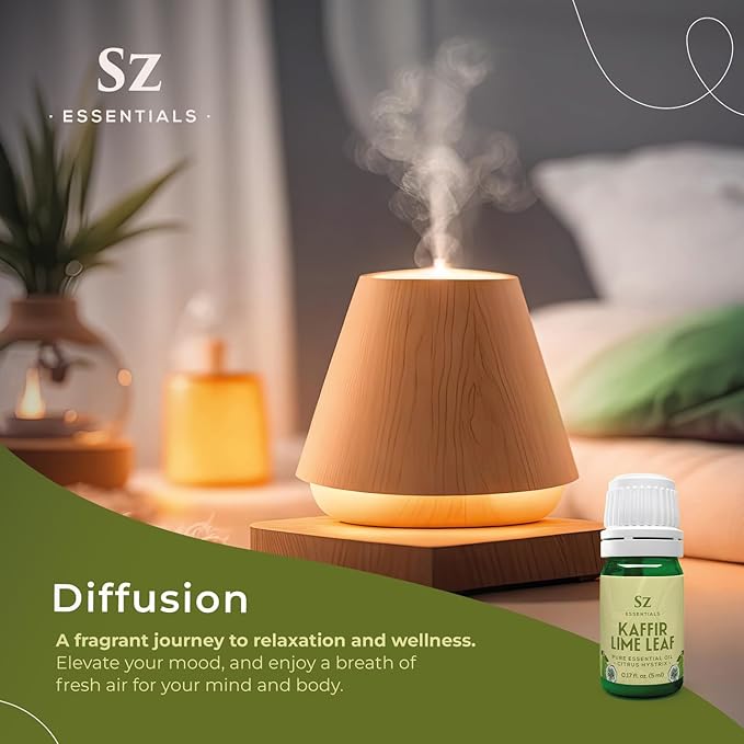 Kaffir Lime Leaf Essential Oil -100% Pure and Undiluted - Extracted from Citrus Hystrix Leaves - Earthy & Citrusy Scent with Fruity Overtones - Therapeutic Grade & Vegan - 0.17oz (5ml)