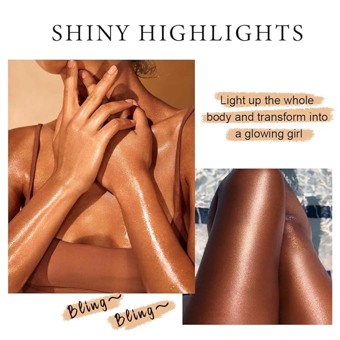 MAEPEOR Shimmer Body Luminizer 5 Colors Moisturizing Glow Illuminator Smooth and Non-sticky Summer Body Highlighter For Face & Body (80ML, 03 Bronze Gold)