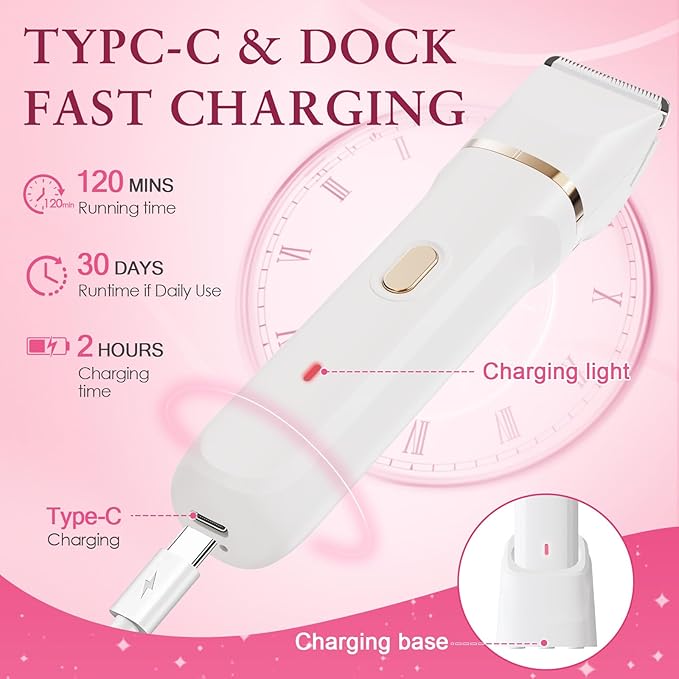 Bikini Trimmer for Women - 5 in 1 Electric Razors for Lady Pubic Facial Nose Body Leg Hair Removal, Waterproof Electric Shaver for Women Private Area Sensitive Skin, Personal Hair Trimmer