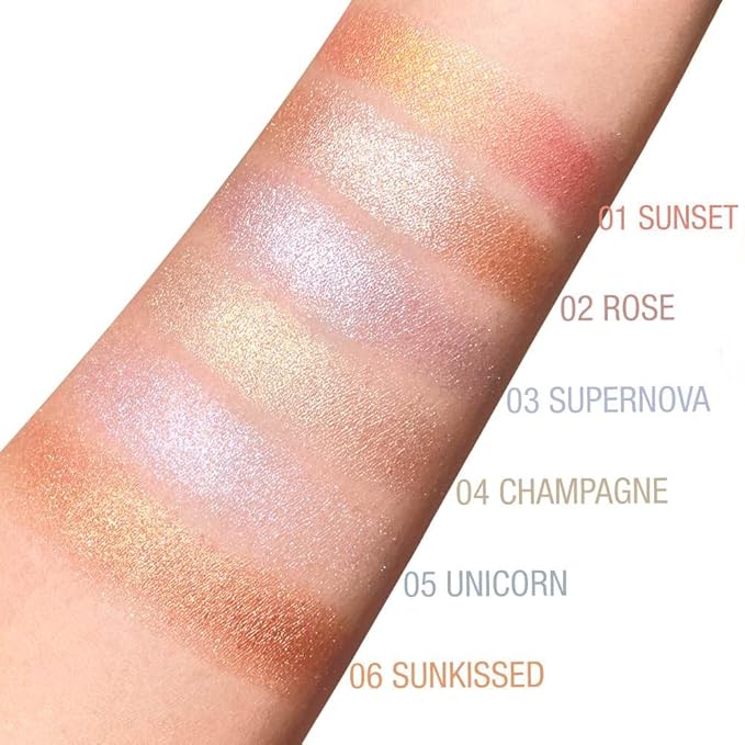 Cream Highlighter Makeup Palette, Glow Highlighters Makeup Powder, Suit for Cheeks, Body, Eyeshadow, Silver Light Pink Rose Gold Purple Champagne, Vegan, Talc Free (04)