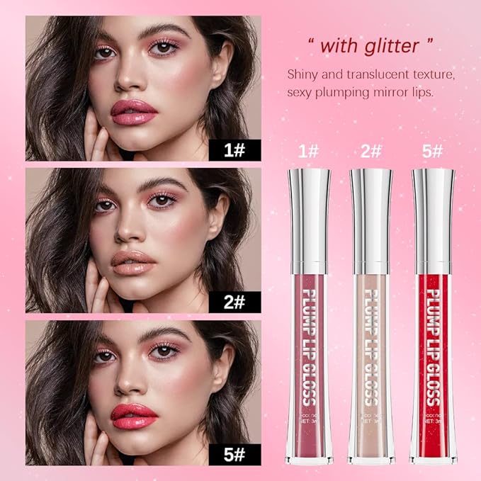 ibcccndc Lip Plumper gloss,Natural Lip Plumper,High Shine Lip Plumper,Lip Enhancer for Fuller,Sexy Lip Gloss,Shiny Lip Gloss For Girls and Women (5)