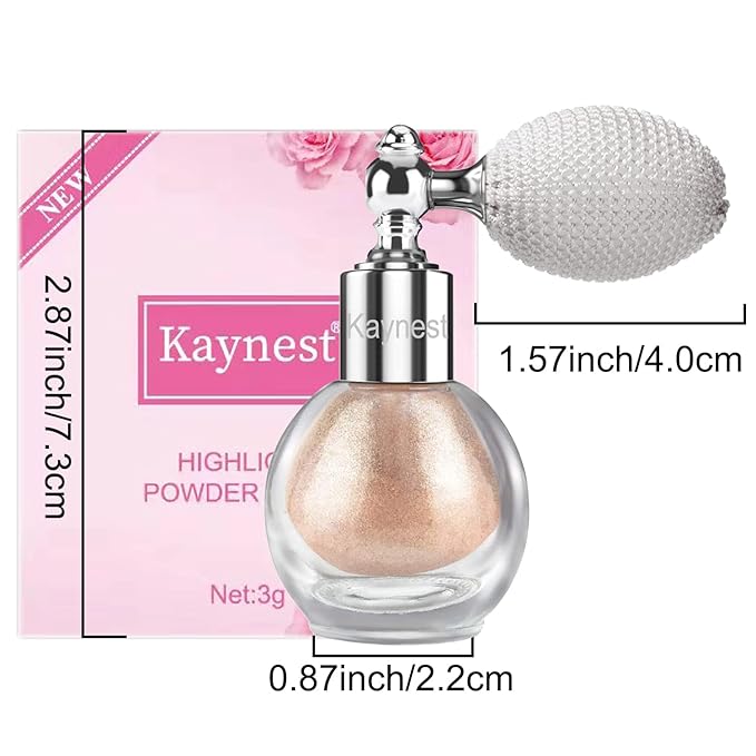 Highlighter Powder Spray, Longwear Glitter Spray for Body, Face, Hair, Shimmer Powder High Gloss Loose Powder Makeup Mist for Festive Party, Stage Shows, Nightclubs, Bar(2#Champagne)