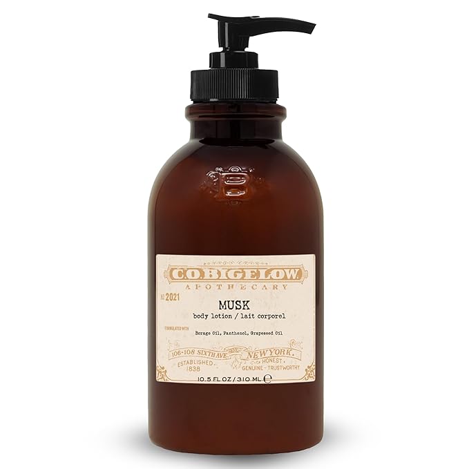 C.O. Bigelow Musk Body Lotion, Iconic Collection Moisturizing Body Lotion with Shea Butter, Borage Oil & Grapeseed Oil, 10.5 Fl Oz