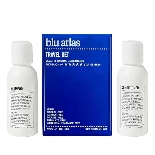 Blu Atlas Travel Size Shampoo & Conditioner Set for Men – TSA Approved, 3 oz Each – Natural, Sulfate-Free, Paraben-Free – Clean Ingredients – Classic Scent – Made in America