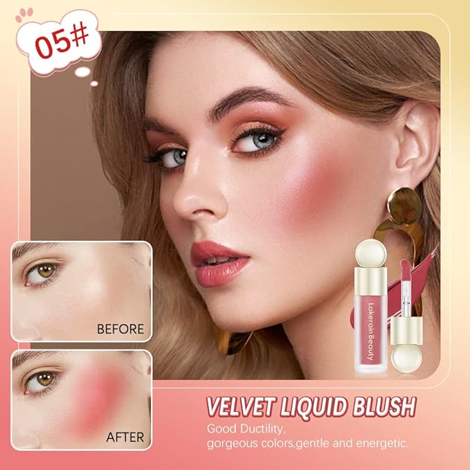 Liquid Blush, Cream Blush For Cheeks, Soft Pinch Liquid Blush, Skin Tint Blush Makeup, Easy To Blend And Color, Long-Lasting, Natural-Looking (05#)