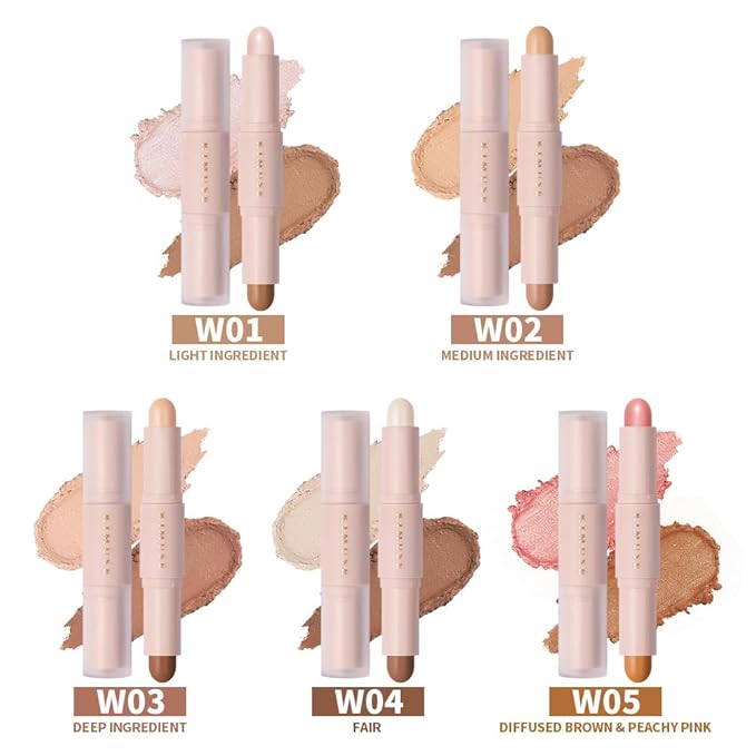 KIMUSE 2Color Dual Cream Contour Stick, Multi Blush & Contour Bronzer Stick, Long Lasting & Waterproof Contour Sticks Kit for Light Skin Face Makeup