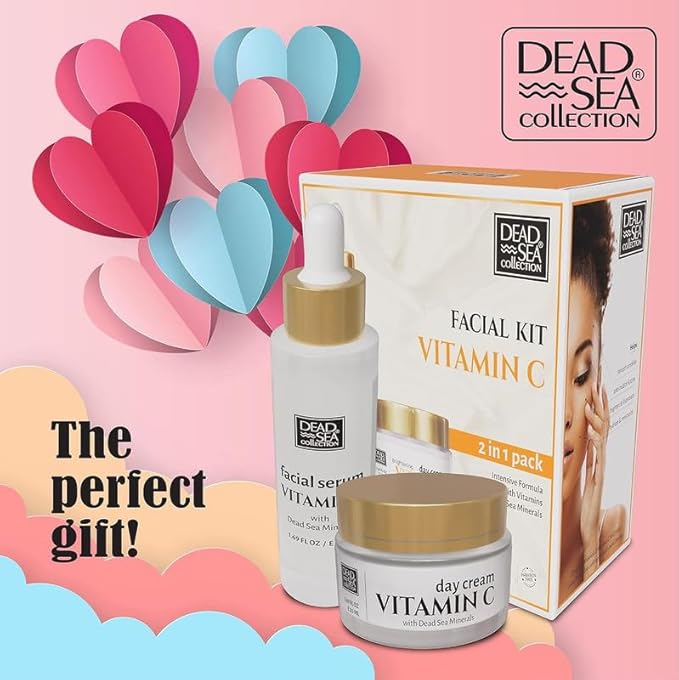 Dead Sea Collection Facial Vitamin C Kit - Day Cream (1.69fl.oz/50ml jar) & Facial Serum (1.69fl.oz/50ml bottle) - Pure Dead Sea Minerals - Anti-Wrinkle Hydration Smooth and Moisturized Skin