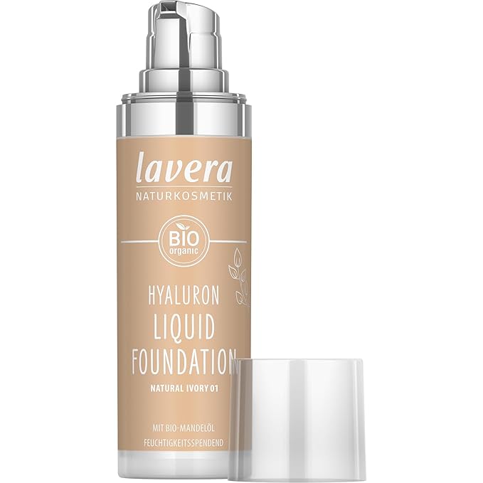lavera Hyaluron Liquid Foundation - Natural Ivory 01 - Foundation Make Up with Hyaluron & Almond Oil for a Flawless Complexion - Face Make Up - PETA Certified - Vegan - Made in Germany - 1 Fl Oz