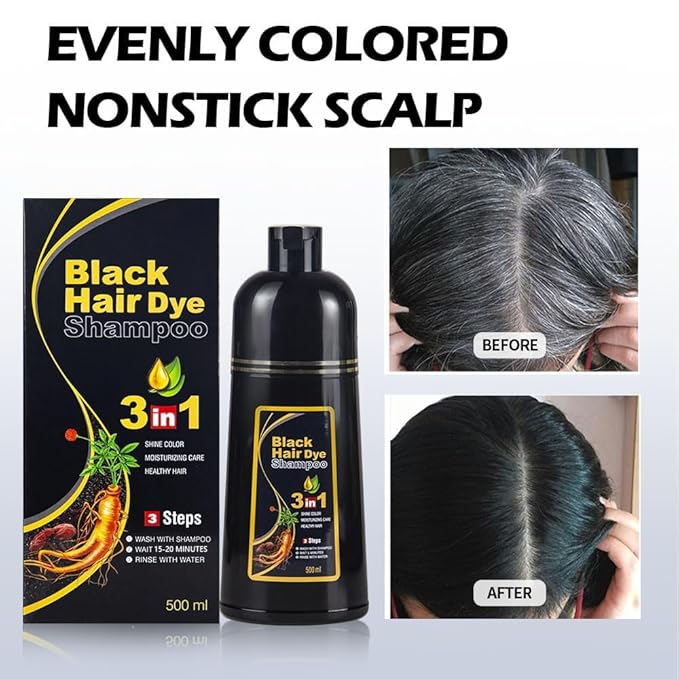 Black Hair Dye Shampoo 3 in 1 for Women/Men for Gray Coverage Instant Hair Color Shampoo Semi Permanent Champu Para Cana