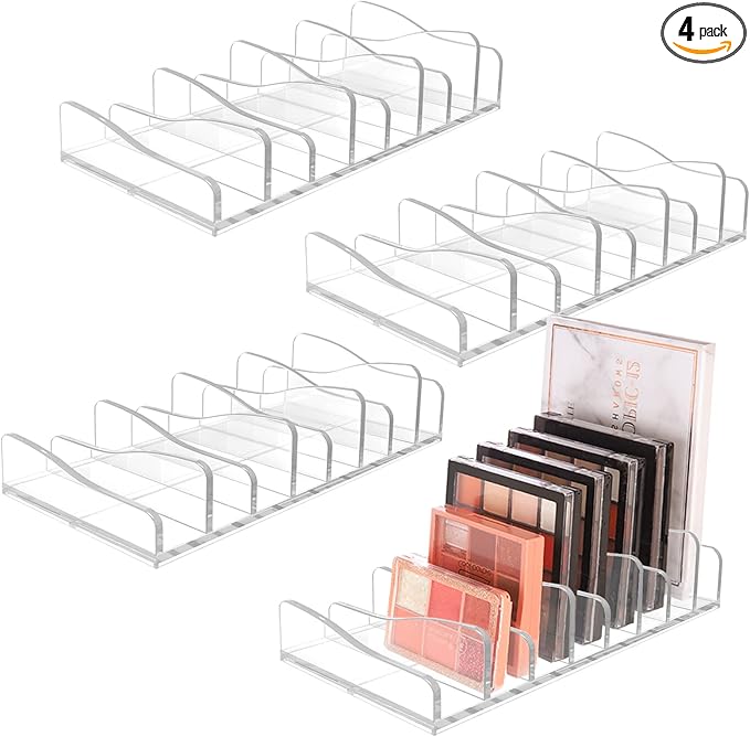 FLMOUTN 4 Pack Makeup Pallet Organizer Eyeshadow Palette Organizers Acrylic 8-Cell Make up Palette Holder Cosmetic Storage for Contour Kit, Eye Shadow, Blush