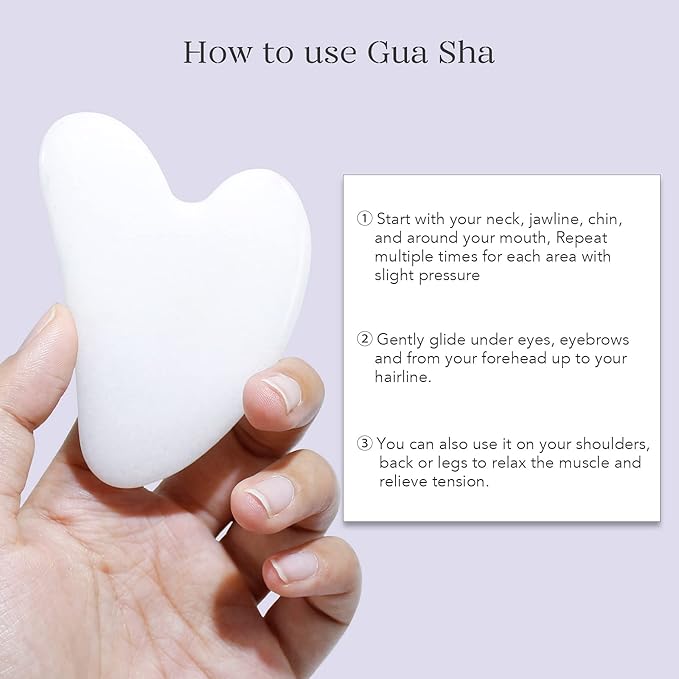 BAIMEI Jade Roller & Gua Sha Set Face Roller and Gua Sha Facial Tools for Skin Care Routine and Puffiness, Self Care Gift for Men Women - White