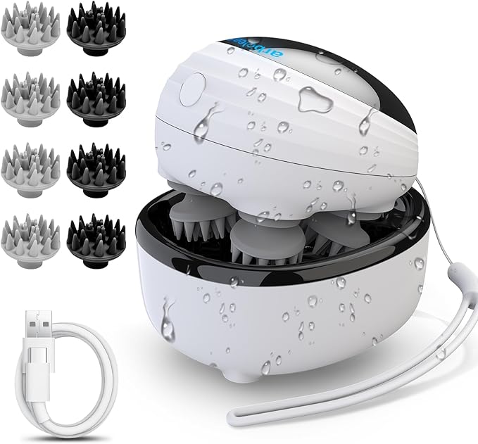 arboleaf Scalp Massager Electric, Portable Head Massager Scalp Stress Relax, Waterproof Rechargeable 6 in 1 Hair Massage, Ideal for Relaxation and Wellness, Gifts for Her and Him