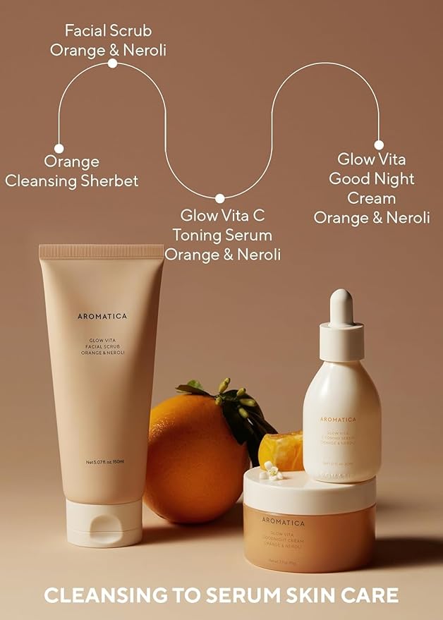 AROMATICA Glow Vita Goodnight Cream Orange & Neroli 3.1fl oz/90g - Night Cream Moisturizer For Face & Neck | Anti Aging Wrinkle Cream with Vitamin C, 5% Niacinamide