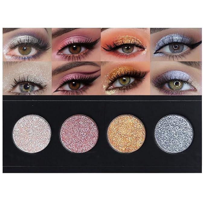 4 Colors Highlight Silver Gold Eyeshadow Palette, SHANY Cosmetics Shimmer Eyeshadow Palette, Cruelty-Free and Vegan Formula, Glitter Shimmer Eyeshadow for Professional Makeup