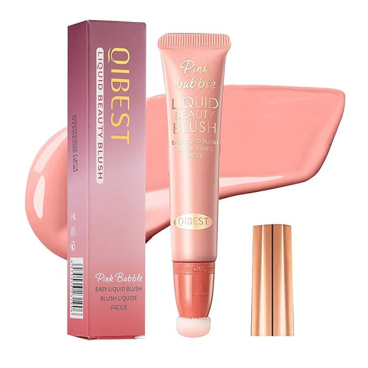 Liquid Blush Beauty Wand Matte Cream Blush Stick with Soft Cushion Applicator For Natural Cheek Tint Blendable Lightweight Long Lasting Dewy Finish makeup blush for Face(01 Nude Orange)