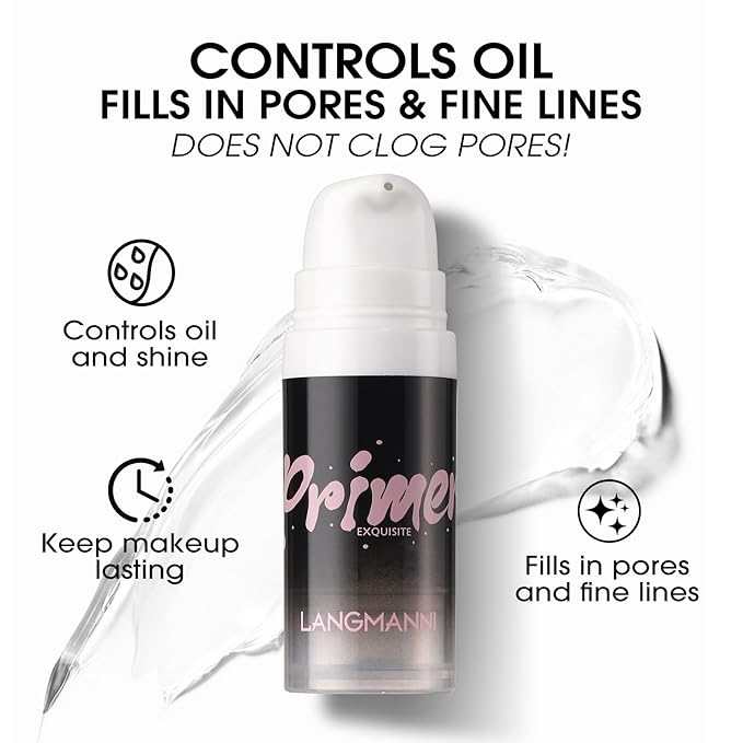 LANGMANNI Matte Grip Face Primer, Transparent Skin Perfecting Hydrating Primer,Unique Smooth Gel-Based Primer Essential For Longlasting Perfection Face Makeup (0.33 Fl Oz, 1)