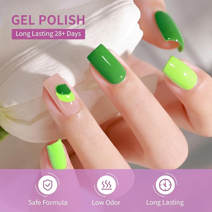 JODSONE 10ml Green Gel Nail Polish Set 6Colors Long Lasting Neutral Green Pale Lacquer Glossy Art for Nail and Salon Need U V Lamp