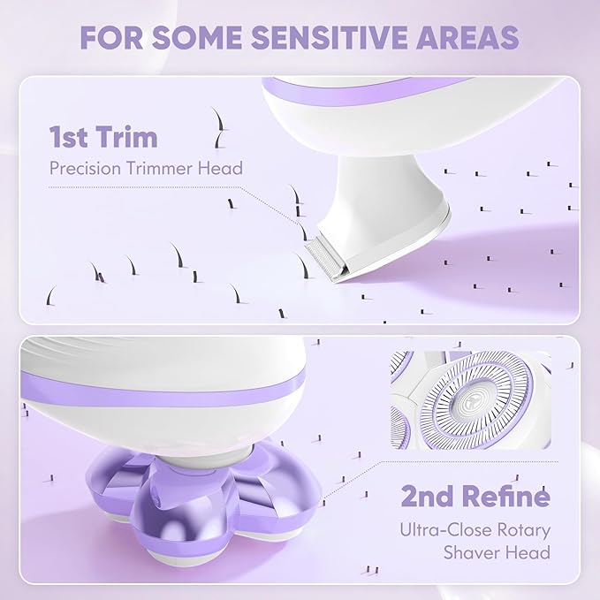 Electric Razors for Women - Upgraded Magnetic Electric Shaver for Women, Cordless Painless Hair Remover for Legs Bikini Face, Lady Trimmer for Sensitive Skin, Detachable and Waterproof, Grape