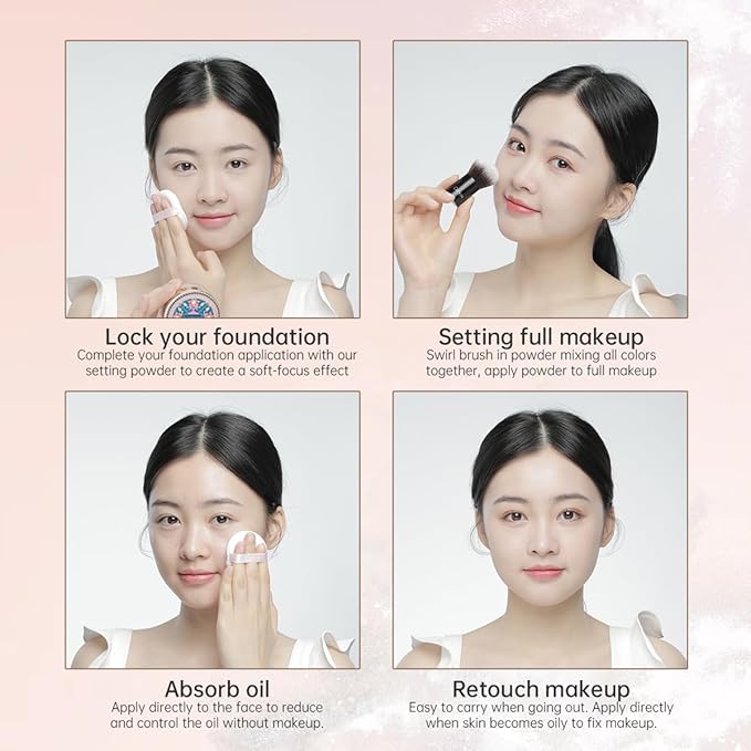 CATKIN Poreless Finish Loose Setting Powder Makeup, Translucent Natural Shimmer Finishing Makeup for All Skin Tones, 3 Colors Even Skin Tone – 0.42 oz Includes Velour Puff