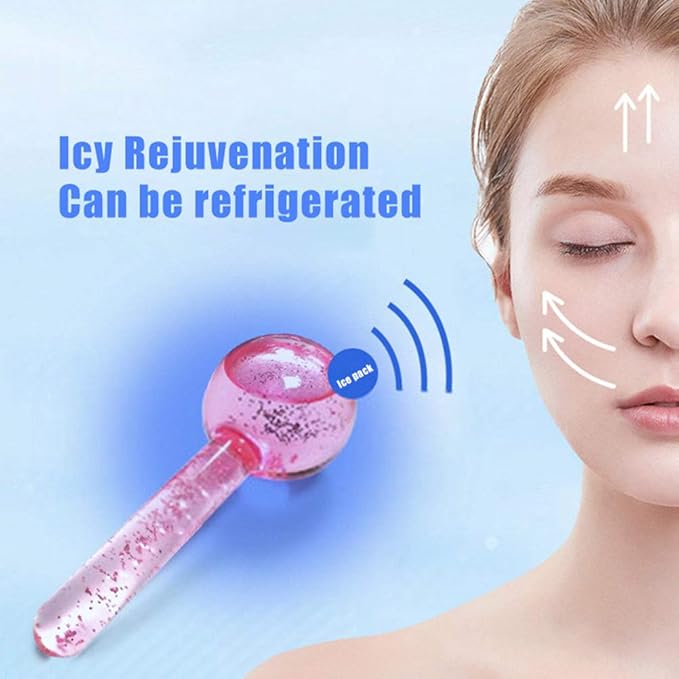 Facial Ice beauty ball- 2PC Globes Pink Facial Roller for Cold or Hot Skin Massagers Globe Durable Quartz Glass for Face and Eye Rollers Reduce Puffiness