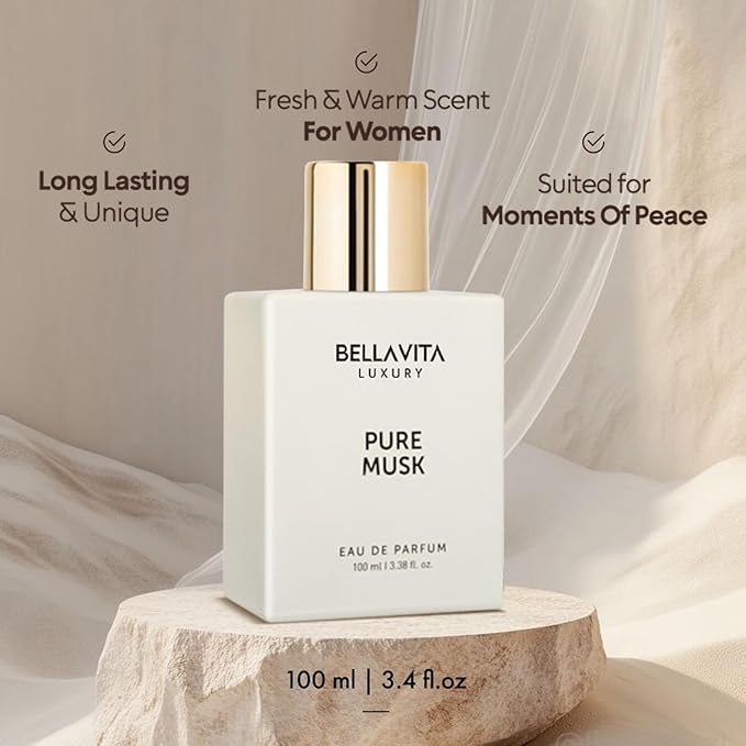 BELLAVITA Luxury Pure Musk Unisex Perfume | Notes of Lily of the Valley, Sandalwood and Tonka | Long Lasting Eau De Parfum for Men and Women | Premium, Woody, Animalistic Fragrance