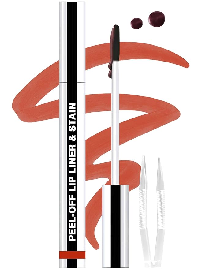 Lip Stain Peel Off Lip Liner Stain with Tweezer, Long Lasting Matte Lip Tint Tattoo, Highly Pigmented Color Lip Makeup, Waterproof Lipstick, Transfer-proof Lipstain for Women, Red
