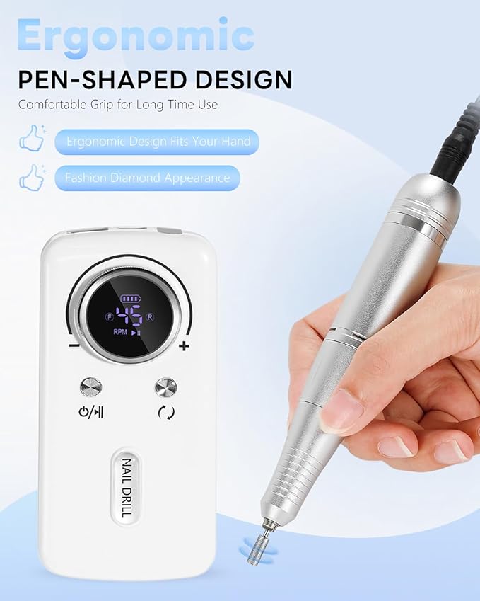 CozyZen Cordless Nail Drill Professional: 45000 RPM Rechargeable Electric Nail File Kit, Portable & Low Noise for Acrylic, Gel Nails, Manicure & Pedicure - Salon & Home Use