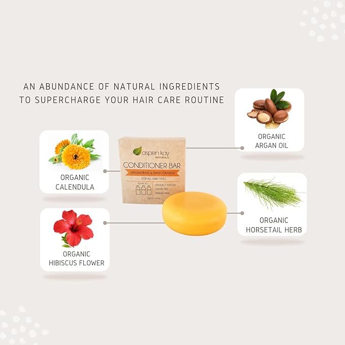 Solid Lemongrass & Sweet Orange Conditioner Bar, Natural & Organic, For All Hair Types Including Frizzy, Sulfate-Free & Cruelty-Free, 2.3 Ounce (2-Pack)