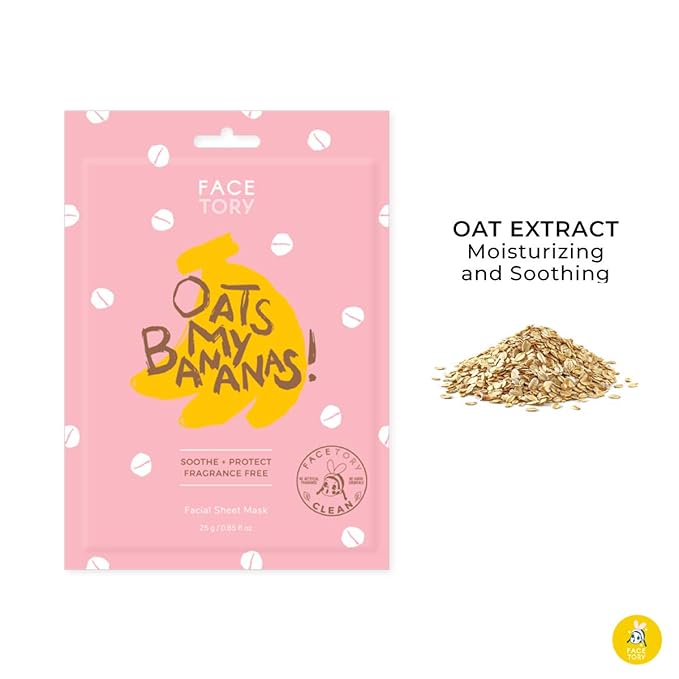 FACETORY K Beauty Face Mask Skin Care - OATS MY BANANAS CALMING Sheet Mask with Oat Extract | Milky Essence Soothes & Moisturizes (5 Pack)
