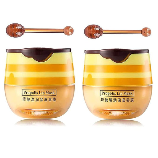 2 PCS Bee Lip Balm Honey Lip Balm Pot,Lip Exfoliating Lip Mask Hydrating & Prevention Dry and Cracked Lip Scrubs Exfoliator, Honey Lip Sleeping Mask Fade Lip Lines Bee Lip Balm
