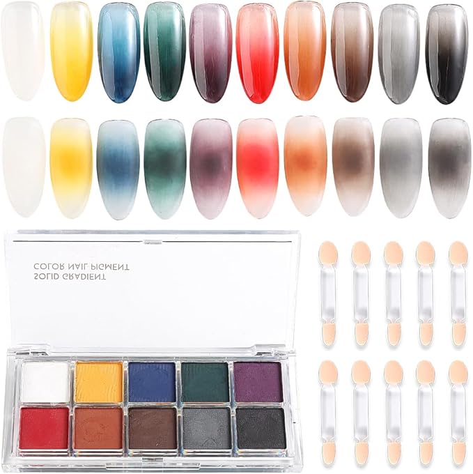 10 Colors Solid Fluorescent Neon Pigment Powder Set Gradient Iridescent Aurora Mermaid Pearl Glitter Dust Kit for Home Salon Nail Art Designs