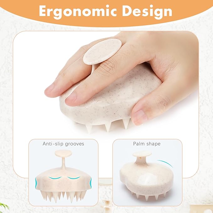 FREATECH 2-Pack Wheat Straw Hair Scalp Massager Shampoo Brush with Silicone Bristles for Hair Growth and Dandruff, Scalp Scrubber Head Exfoliator for Wet & Dry Use, Women Men Kids