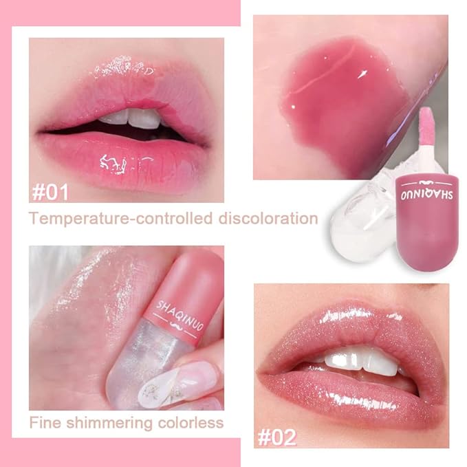 BINGBRUSH 3 Pcs Color Changing Lip Gloss Lip Oil Tinted, Pink Magic Mood Lipstick,Temperature Color Change Lip Stain Lip Balm, Long Lasting Lips Will Not Dry Out,Lip Changing Color Lipstick