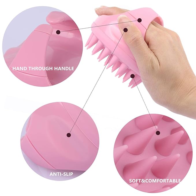 BTYMS Silicone Hair Scalp Shampoo Brush Scalp Massager Exfoliating Hair Cleaning Brush Head Scrubber for Shower - Pink