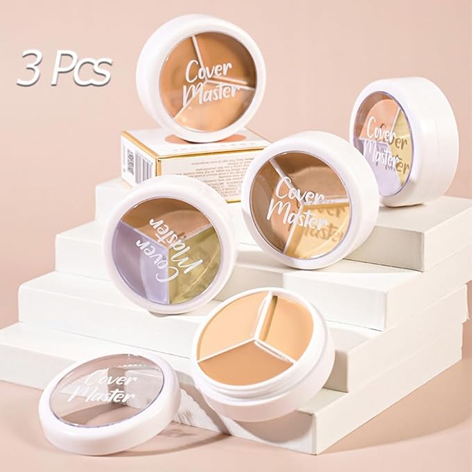 Kaely 3Pcs Tri Color Concealer Pot,Color Correcting Concealer for Dark Circles Spots,Cream Concealer Full Coverage,Foundation Contour Makeup Palettes,under Eye Brightener corrector de ojeras,01+02+03