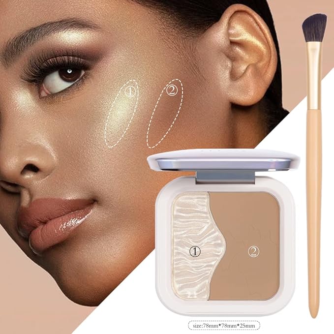 ELLESY Highlighter Makeup Palette Shimmer Face Bronzer and Highlighter Contouring Palette Makeup Kit Sculpting Contour Powder Palette with brush-C02