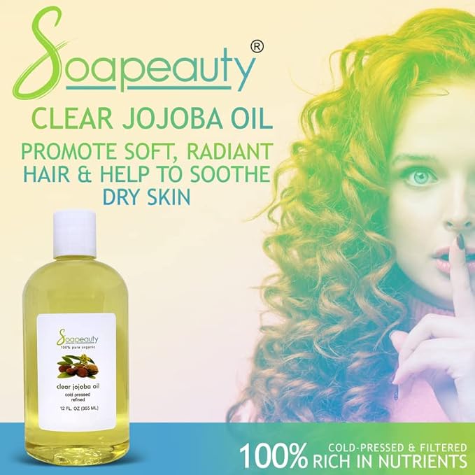 Soapeauty Clear Jojoba Oil | 100% Pure & Natural | Refined, Cold Pressed, Hexane Free | Moisturizing Oil for Skin, Face, Hair & Nails | 12 fl oz