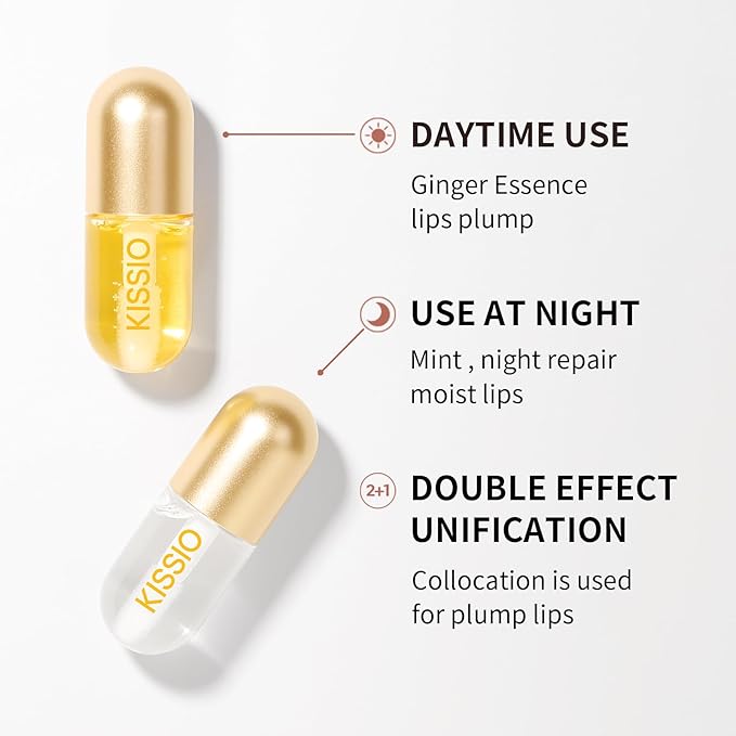 KISSIO Lip Plumper,2 PCS Natural Lip Plumper,Lip Enhancer, Natural Plumping Lip Serum, Lip Plumping Balm,Lip Plumper Pro,Hydrated Beauty Lips 5.5ml, Day And Night