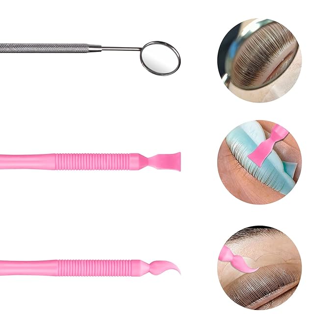 Libeauty Pink Eyelash Lift Tool, Lash Extension Supplies Metal Makeup Mirror, Lash Lifting Applicator Brush Needle for Salon or Home Use