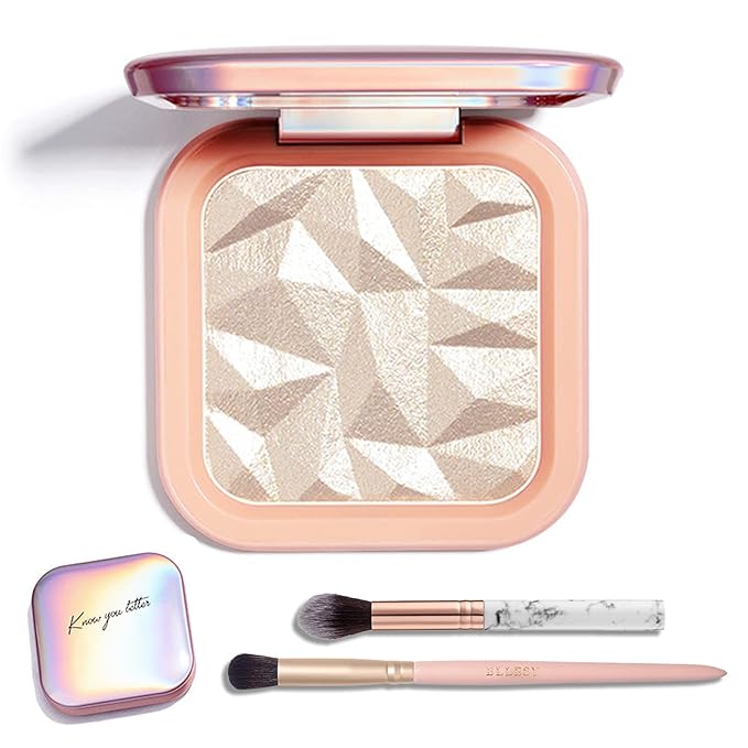 Face Highlighter Makeup Palette Kit, Shimmer Glitter Highlight Contouring Palette Natural Nude Shiny Contour Highlight Makeup Illuminator Highlighter Concealer Palette with brush (Champagne Gold)