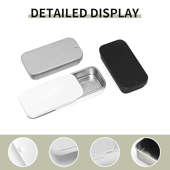 Lip Balm Tins Slide Top Tin Containers for Lip Balm Crafts Storage Kit - 0.25oz 3 Pack (WHITE)