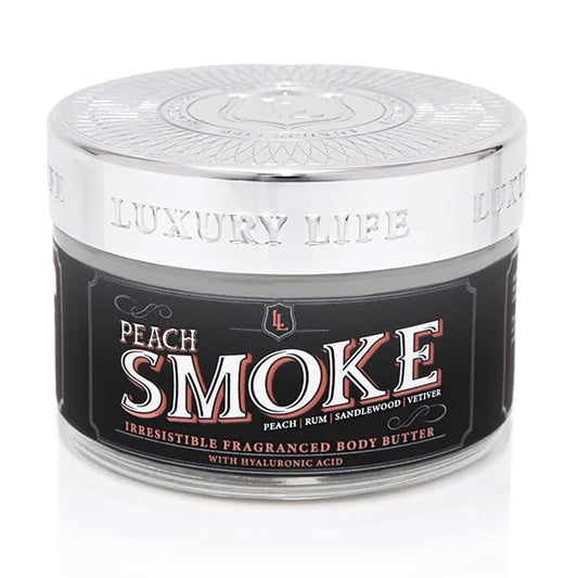 LUXURY LIFE BUTTER - Irresistibly Scented Body Butter with Hyaluronic Acid for Ultimate Moisture. Luxurious Natural Fragrance. Hydrates for a Non-Greasy Glamorous Glow, Peach Smoke, 5 oz.