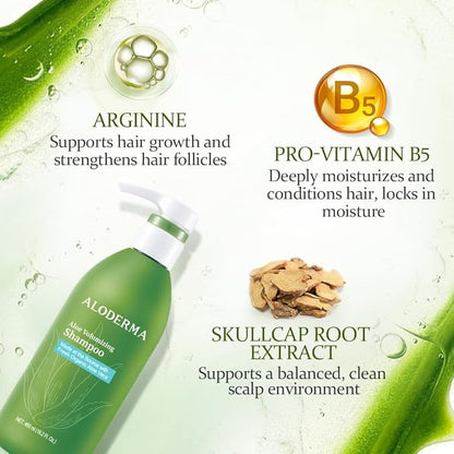 Aloderma Aloe Volumizing Shampoo for Fine, Brittle, & Thinning Hair - Featuring Freshly Harvested Organic Aloe Vera Infused with Arginine & Panthenol - Alcohol, Parabens, Mineral Oil Free - 16oz