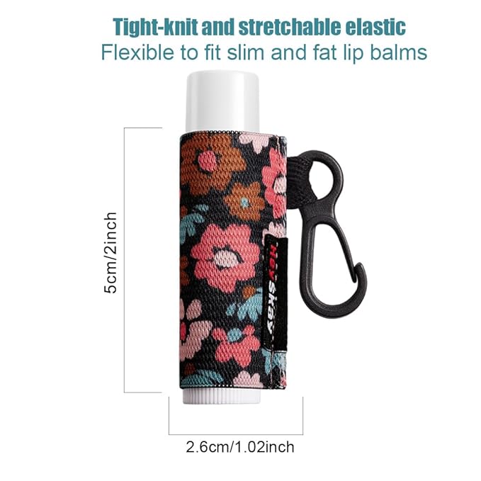 Lip Balm Holder Sleeves Keychain Chapstick Elastic Sleeves (Floral patterns)