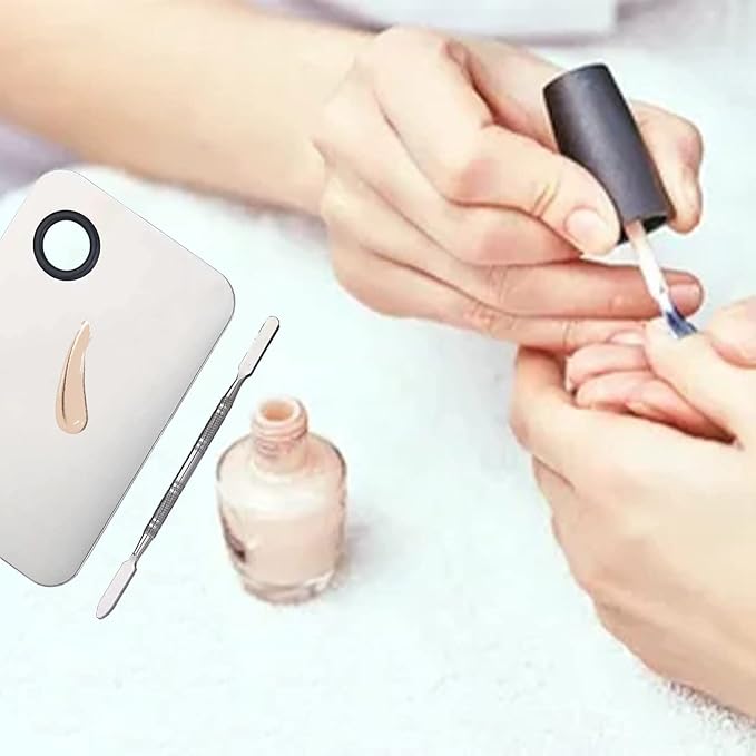 2 in 1 Makeup Mixing Palette Set with Spatula - Stainless Steel Foundation Accessories and Mixing Tools for Cosmetic, Nail Art, Lipstick