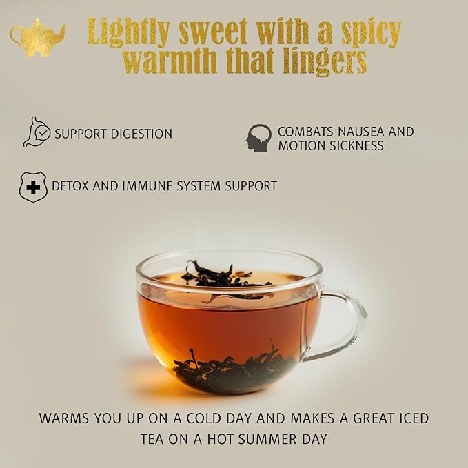 Ginger Lemon Tea, Loose Leaf Herbal Tea – Helps Reduce Nausea and Motion Sickness – Detox & Immunity Support – Drink Hot or Iced – 4 oz Resealable Bag (Makes 50 Cups) – The Elegant Elephant