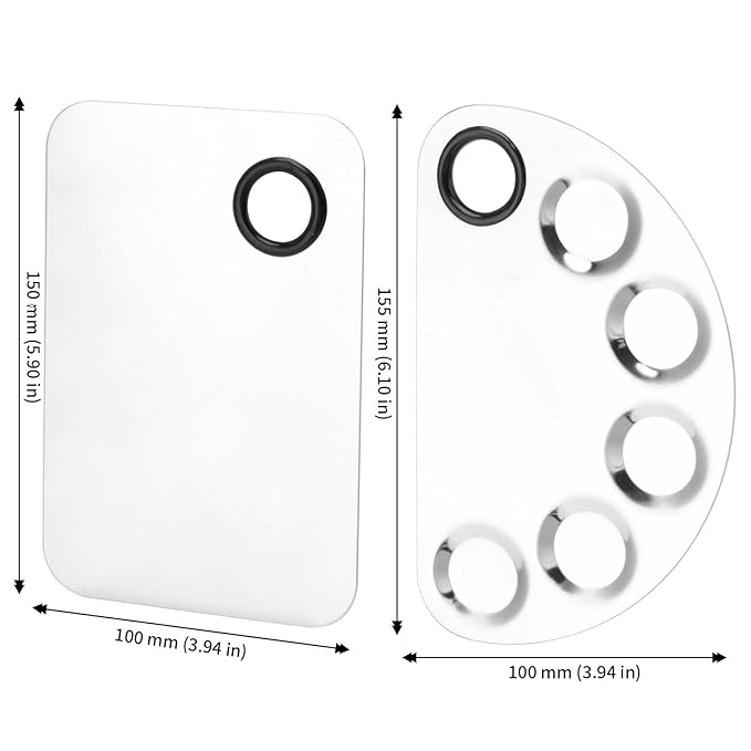 4 Pack Metal Makeup Palette, Makeup Mixing Palette with Spatula Makeup Palette Mixer Tray for Color Mixing and Makeup, Silver（2 Sizes）