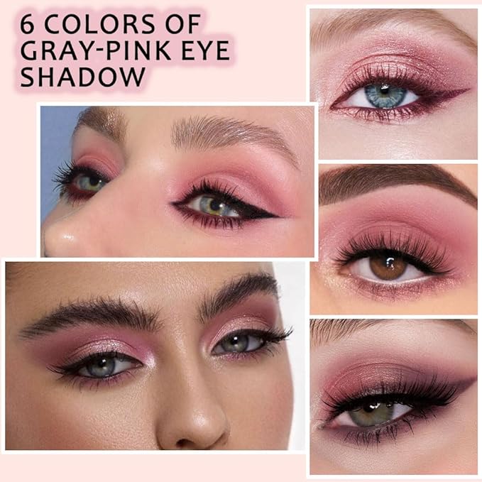 6 Colors Nude Pink Purple Matte Shimmer Eyeshadow Palette for Eye Makeup,High Pigmented Brown Eye Shadow Primers Powder Palet de sombras de ojos