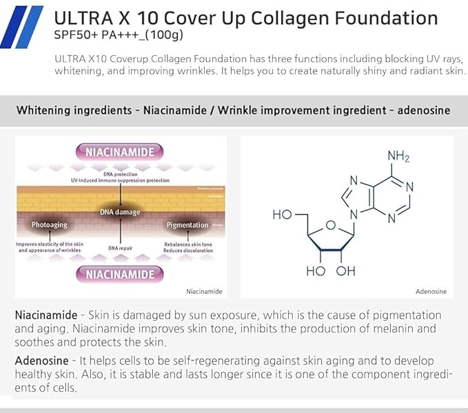 Enough Ultra X10 Cover Up Collagen Foundation, SPF50+ PA+++, 13 Light Beige, 3.53 oz (100 g)